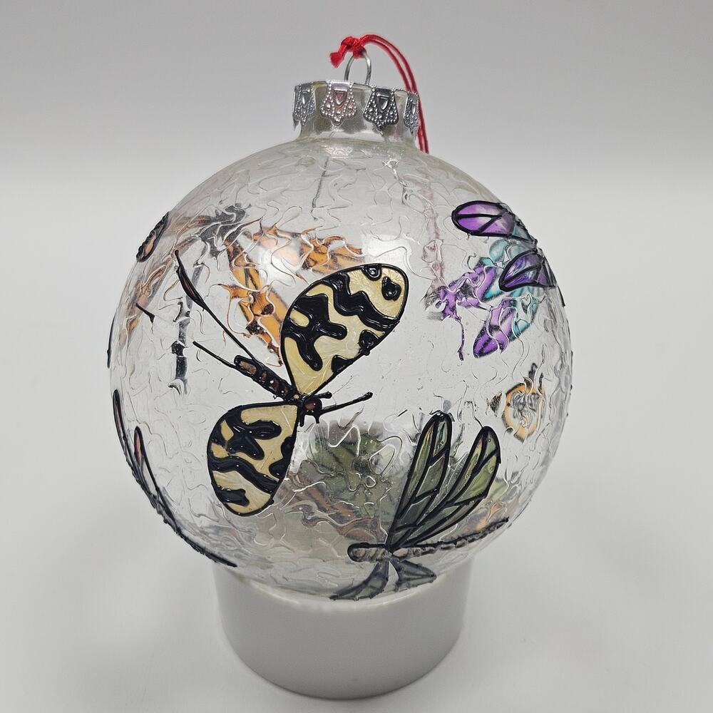 VTG Limited Edotopm Large Clear Glass Ornament with hand-painted Dragon Flies